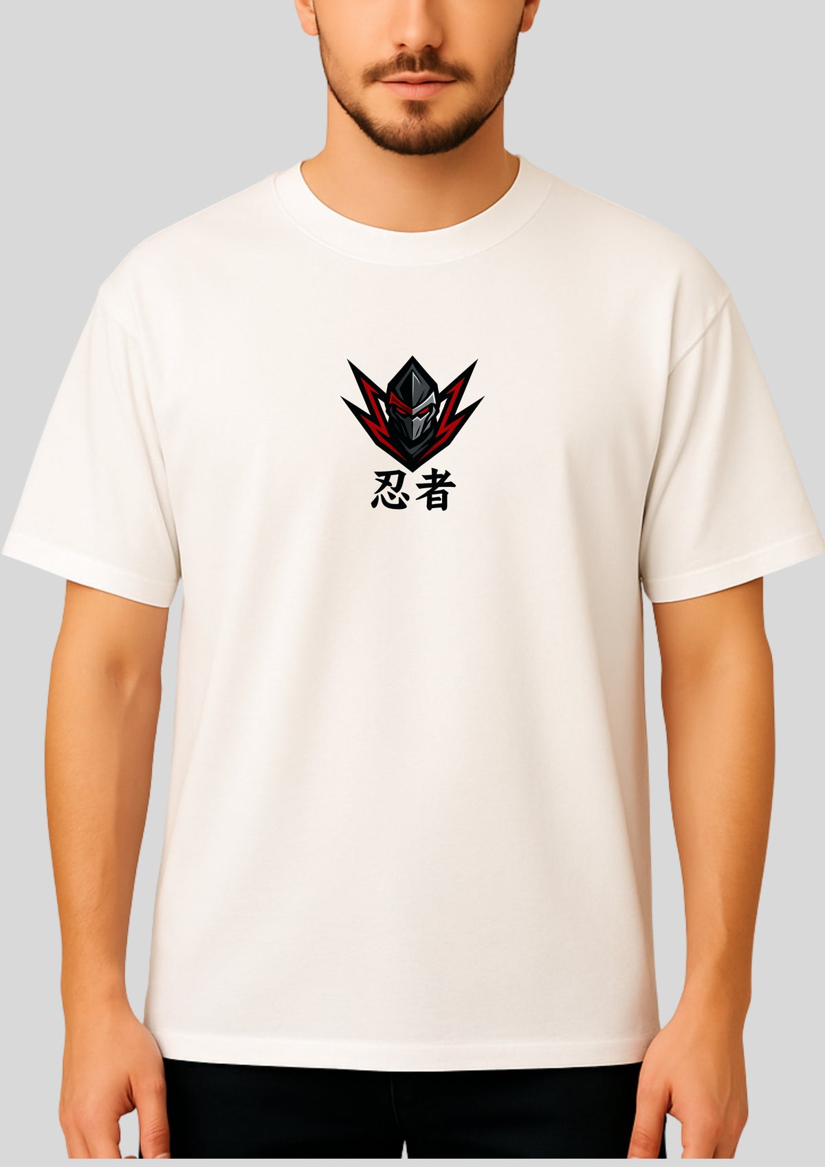 Oversized Ninja Warrior DTF Printed T-Shirt for Men – Terry Cotton, Both-Side Print