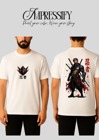 Oversized Ninja Warrior DTF Printed T-Shirt for Men – Terry Cotton, Both-Side Print