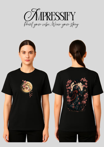 Oversized Japanese Blossom Woman DTF Printed T-Shirt for Women – Terry Cotton, Both-Side Print