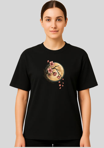 Oversized Japanese Blossom Woman DTF Printed T-Shirt for Women – Terry Cotton, Both-Side Print