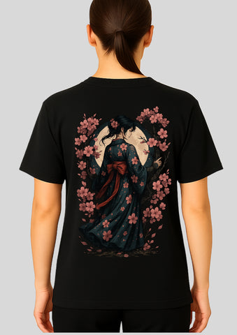 Oversized Japanese Blossom Woman DTF Printed T-Shirt for Women – Terry Cotton, Both-Side Print