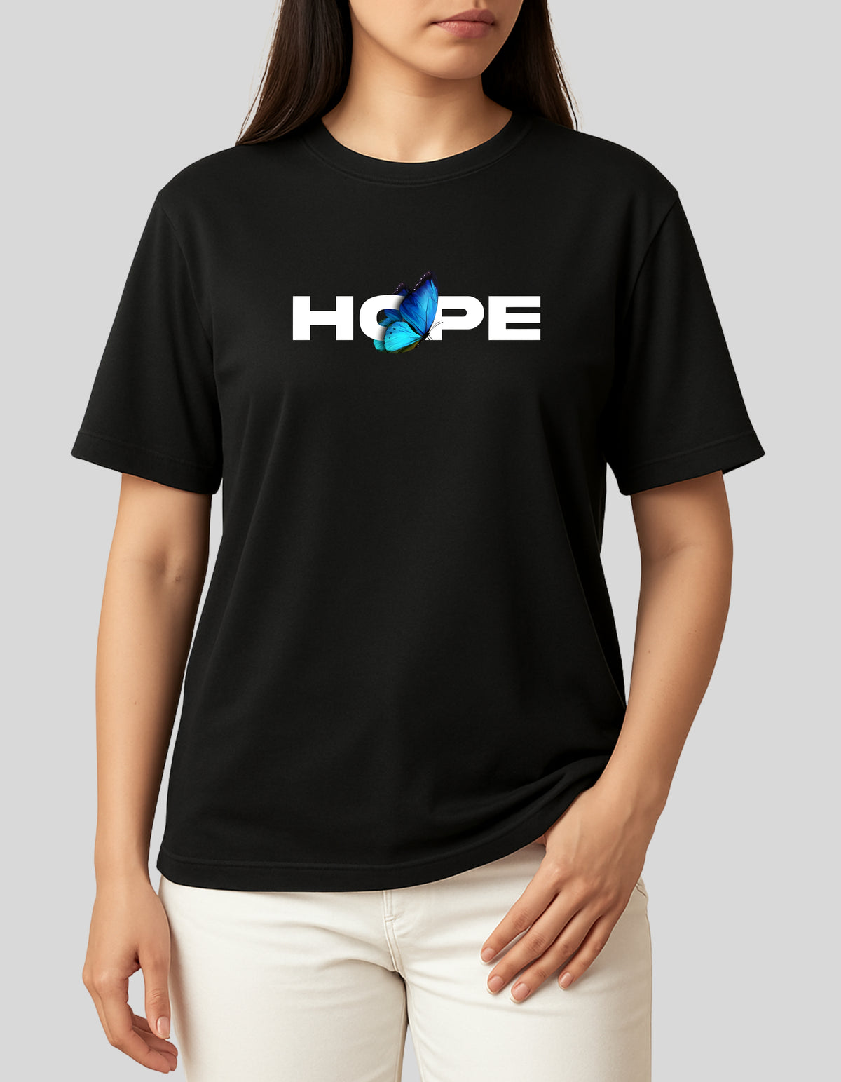 HOPE Butterfly DTF Printed Unisex T-Shirt – Terry Cotton, Half Sleeve