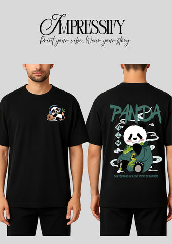 Oversized Panda Front & Back DTF Printed Unisex T-Shirt – Terry Cotton, Streetwear Fit