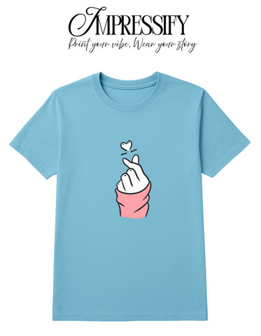 Korean Finger Heart DTF Printed Women’s T-Shirt – Terry Cotton, Regular Fit
