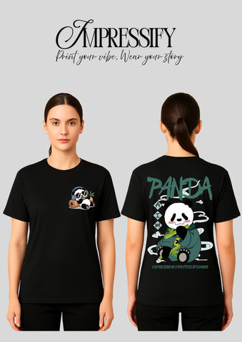 Oversized Panda Front & Back DTF Printed Unisex T-Shirt – Terry Cotton, Streetwear Fit