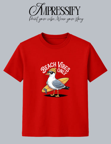 Beach Vibes Only Seagull DTF Printed Unisex T-Shirt – Terry Cotton, Regular Fit, Unisex