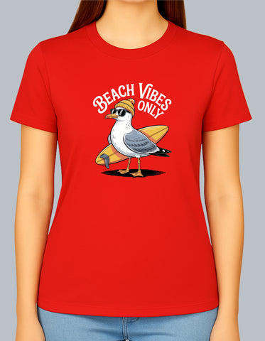 Beach Vibes Only Seagull DTF Printed Unisex T-Shirt – Terry Cotton, Regular Fit, Unisex