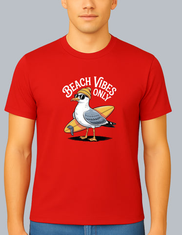Beach Vibes Only Seagull DTF Printed Unisex T-Shirt – Terry Cotton, Regular Fit, Unisex
