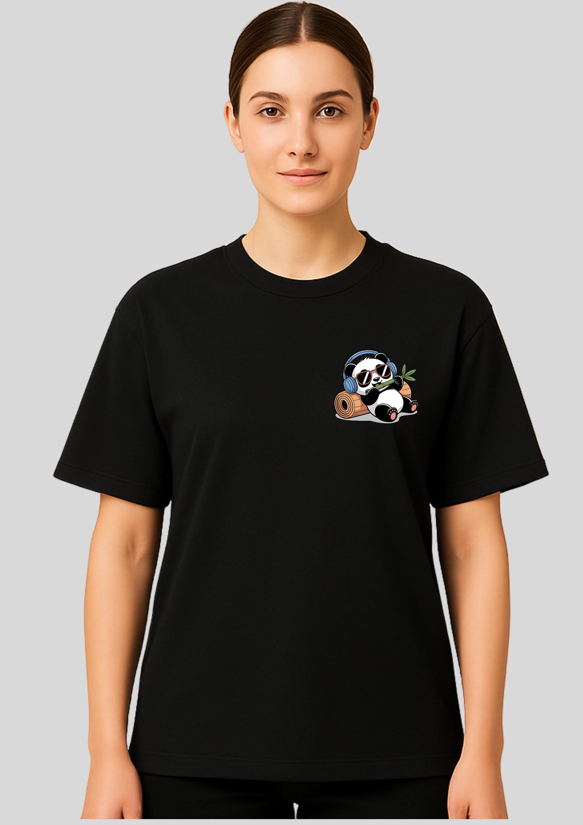 Oversized Panda Front & Back DTF Printed Unisex T-Shirt – Terry Cotton, Streetwear Fit