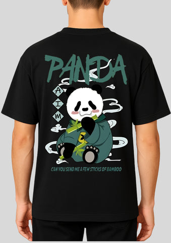 Oversized Panda Front & Back DTF Printed Unisex T-Shirt – Terry Cotton, Streetwear Fit