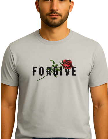 FORGIVE Rose Typography DTF Printed Unisex T-Shirt – Terry Cotton, Regular Fit