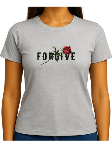 FORGIVE Rose Typography DTF Printed Unisex T-Shirt – Terry Cotton, Regular Fit