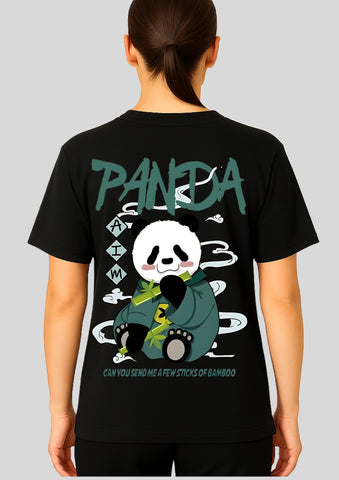 Oversized Panda Front & Back DTF Printed Unisex T-Shirt – Terry Cotton, Streetwear Fit