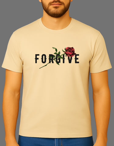FORGIVE Rose Typography DTF Printed Unisex T-Shirt – Terry Cotton, Regular Fit