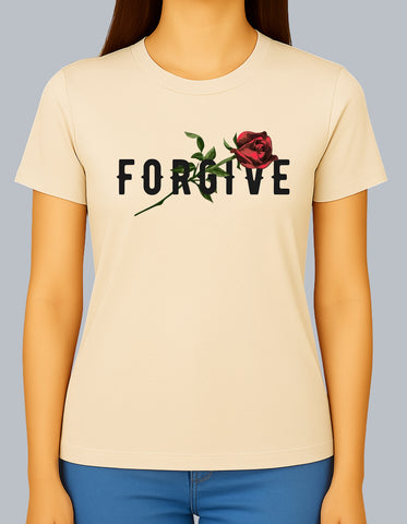 FORGIVE Rose Typography DTF Printed Unisex T-Shirt – Terry Cotton, Regular Fit