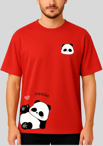 Oversized Cute Panda DTF Printed Unisex T-Shirt – Terry Cotton, Streetwear Fit