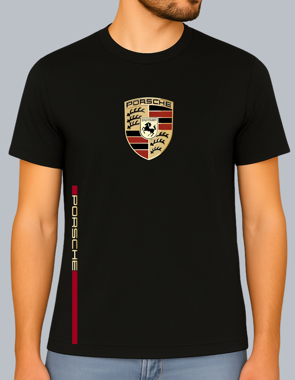 Luxury Car Crest DTF Printed Men’s T-Shirt – Terry Cotton, Regular Fit