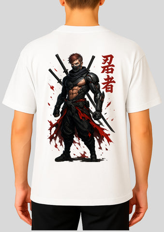 Oversized Ninja Warrior DTF Printed T-Shirt for Men – Terry Cotton, Both-Side Print